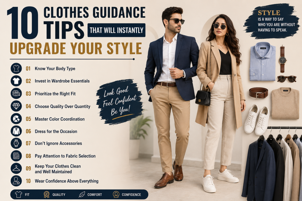 Modern clothing style guide featuring essential fashion tips, wardrobe basics, and outfit inspiration for men and women.