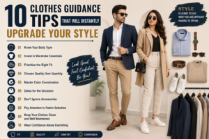 Modern clothing style guide featuring essential fashion tips, wardrobe basics, and outfit inspiration for men and women.